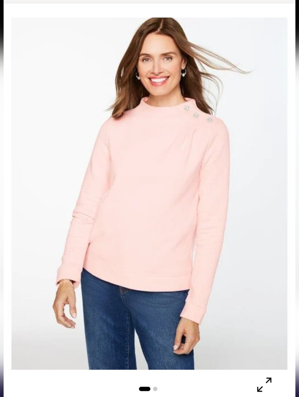 Talbots Women's Pink Jewel Button Shoulder Sweatshirt